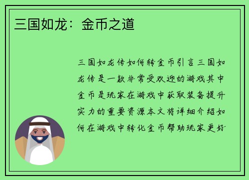 三国如龙：金币之道